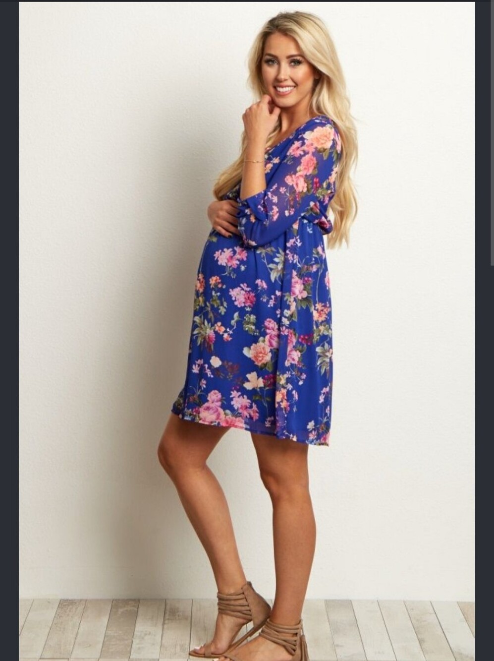 PinkBlush - Floral Maternity Shift Dress - Royal Blue